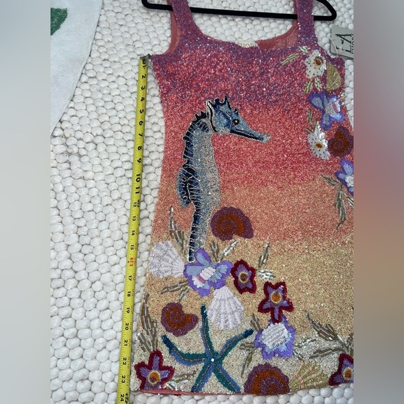 NWT La Fuori golden hour hand beaded oasis mini dress - sunset - ocean  - Large - Picture 11 of 13